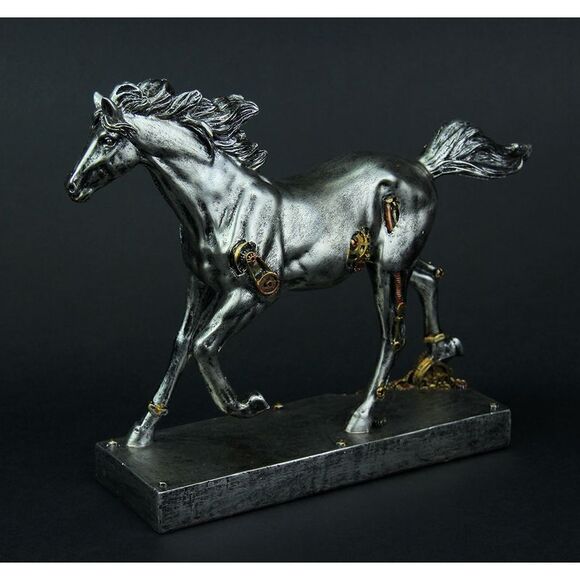 Steam Stallion Metallic Silver Running Steampunk Horse Statue - Picture 2 of 3